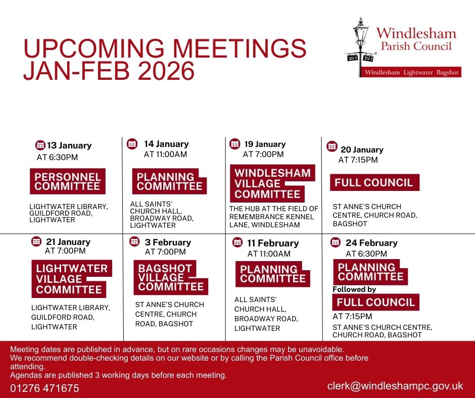 Upcoming Parish Council meetings for January and February 2026
