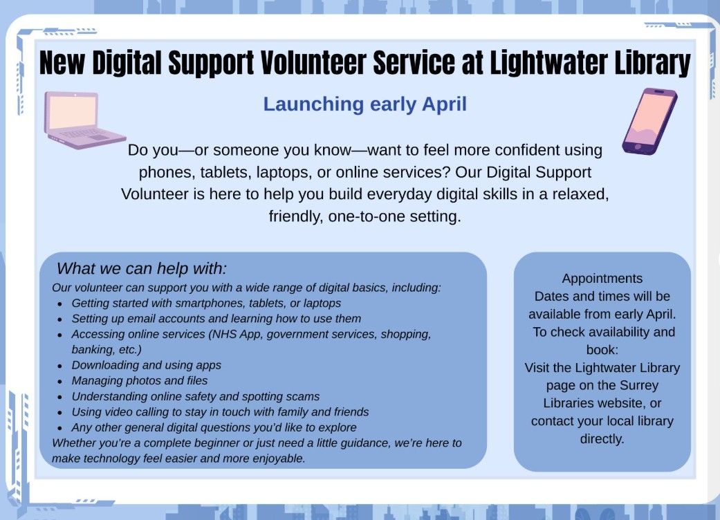 New Digital Support Volunteer Service at Lightwater Library!